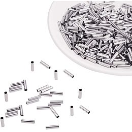 Pandahall Elite 500pcs 10mm Stainless Steel Tube Beads Straight Spacer Beads Smooth Tube Loose Beads Connector Findings for Bracelets Necklaces Crafts Jewelry Making, 2mm Hole