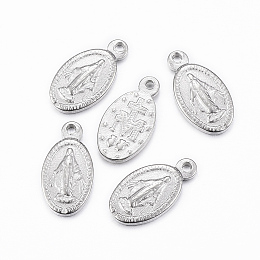 Honeyhandy 304 Stainless Steel Pendants, Oval with Virgin Mary, Stainless Steel Color, 12.5x6.5x1.5mm, Hole: 1mm