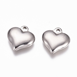 Honeyhandy 304 Stainless Steel Pendants, Puffed Heart, Jewelry Making, for Women, Stainless Steel Color, 15x14.5x4mm, Hole: 1.8mm