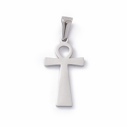 Honeyhandy 304 Stainless Steel Pendants, Laser Cut, Ankh Cross Charms, Stainless Steel Color, 25x13.5x1mm, Hole: 3.5x7mm