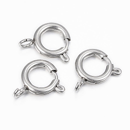 Honeyhandy 304 Stainless Steel Smooth Surface Spring Ring Clasps, Stainless Steel Color, 14x10x2mm, Hole: 2.5mm