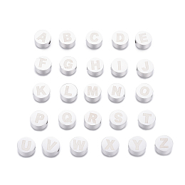 ARRICRAFT 304 Stainless Steel Beads, Flat Round & Alphabet, Letter A~Z, 10x4.5mm, Hole: 2mm