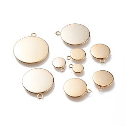 Honeyhandy 201 Stainless Steel Pendant Cabochon Setting, Plain Edge Bezel Cups, Flat Round, Golden, Tray: 8~30.5mm, 19.5~37x16~32x2mm, Hole: 3mm, 90pcs/box