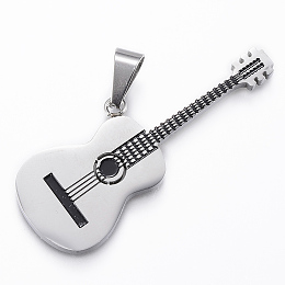 Honeyhandy 304 Stainless Steel Big Pendants, with Enamel, Guitar, Stainless Steel Color, 50x19x2.5mm, Hole: 9mm