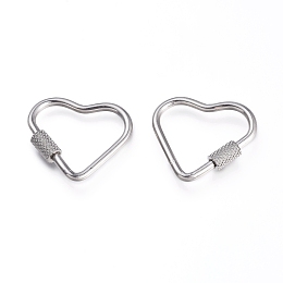 Honeyhandy 304 Stainless Steel Screw Carabiner Lock Charms, for Necklaces Making, Heart, Stainless Steel Color, 22x24.5x4mm, Screw: 7x4mm