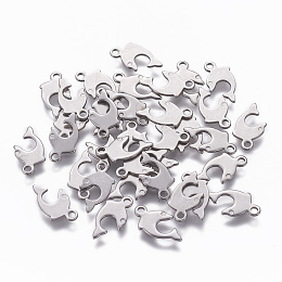 Honeyhandy 201 Stainless Steel Charms, Dolphin, Stainless Steel Color, 13x6x0.8mm, Hole: 1.4mm