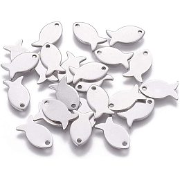 UNICRAFTALE 200pcs Fish Pendants with 1.4mm Small Hole Well Polished Dangle Charm Stainless Steel Pendants for DIY Accessories Necklace and Bracelet Making 13.5x7x0.9mm