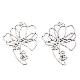 Honeyhandy Non-Tarnish 201 Stainless Steel Pendants, Laser Cut, Flower Charm, Stainless Steel Color, 44x34x1mm, Hole: 1.8mm