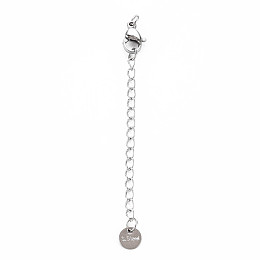 Honeyhandy 304 Stainless Steel Chain Extender, Cadmium Free & Nickel Free & Lead Free, with Clasps and Tiny Flat Round Charm, Stainless Steel Color, 50mm, Hole: 2.5mm