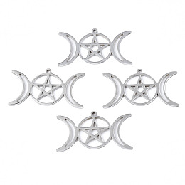 Honeyhandy 201 Stainless Steel Pendants, Star & Moon, Stainless Steel Color, 19x35x1mm, Hole: 1.2mm