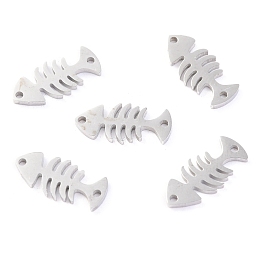 Honeyhandy Stainless Steel Links Connectors, Fishbone, Stainless Steel Color, 14.5x6.5x1.1mm, Hole: 1mm