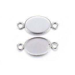 Honeyhandy 304 Stainless Steel Cabochon Connector Settings, Plain Edge Bezel Cups, Oval, Stainless Steel Color, 23x11x1.5mm, Hole: 2.5mm, Inner Diameter: 14x10mm