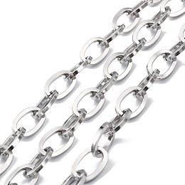 Honeyhandy 304 Stainless Steel Cable Chains, Unwelded, with Spool, Flat Oval, Stainless Steel Color, 17.5x11.5x2mm, about 16.40 Feet(5m)/Roll