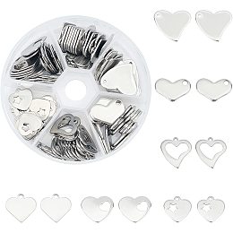 Pandahall Elite 116pcs 6 Styles Heart Stamping Blank Tag, Stainless Steel Flat Blank Stamping Tag Pendants Blank Stamping Bar for Valentine's Day Jewelry Craft Making