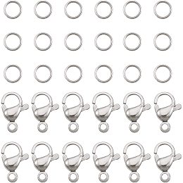 PandaHall Elite 120 pcs 7mm 304 Stainless Steel Jump Rings with 60pcs Lobster Claw Clasps for Earring Bracelet Necklace Pendants Jewelry DIY Craft Making, Stainless Steel Color