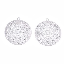 Honeyhandy 201 Stainless Steel Filigree Pendants, Etched Metal Embellishments, Kaleidoscope Pattern, Stainless Steel Color, 22x20x0.3mm, Hole: 1.2mm