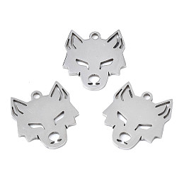 Honeyhandy 201 Stainless Steel Pendants, Laser Cut, Wolf Head, Stainless Steel Color, 16x15x1mm, Hole: 1.4mm