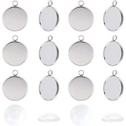 UNICRAFTALE 30 Sets 20mm Round Pendants Blanks with Cabochons Stainless Steel Pendant Cabochon Settings Pendant Making Kits for DIY Jewelry Making, Stainless Steel Color