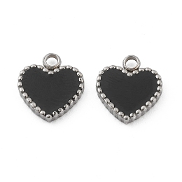 Honeyhandy Fashion 304 Stainless Steel Enamel Charms, Heart, Black, Stainless Steel Color, 11x10x2mm, Hole: 1.8mm