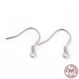 Honeyhandy Rhodium Plated 925 Sterling Silver Earring Hooks, with Horizontal Loops, Platinum, 15.5x15.4mm, 24 Gauge(0.5mm), Hole: 1.5mm