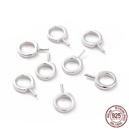 Honeyhandy Rhodium Plated 925 Sterling Silver Screw Eye Peg Bails, Ring, Platinum, 9x6x1mm, Hole: 4mm, Pin: 0.6mm