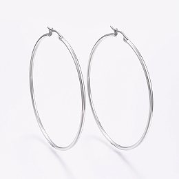 Honeyhandy 304 Stainless Steel Big Hoop Earrings, Hypoallergenic Earrings, Stainless Steel Color, 12 Gauge, 64~66x2mm, Pin: 0.7x1mm