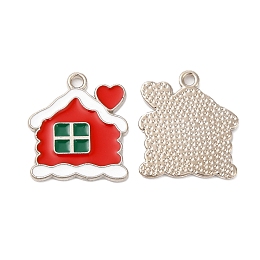 Honeyhandy Christmas Alloy Enamel Pendants, Platinum, House, 17x15x1mm, Hole: 1.4mm