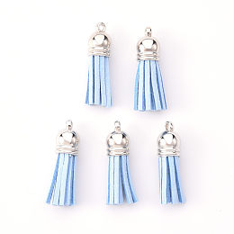 Honeyhandy Faux Suede Tassel Pendant Decorations, with CCB Plastic Cord Ends, Platinum, 33~35x10mm, Hole: 2.5mm