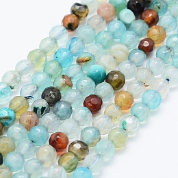 Honeyhandy Natural Agate Beads Strands, Dyed & Heated, Round, Faceted, Mixed Color, 4mm, Hole: 0.5mm, about 92pcs/strand, 14.57 inch(37cm)