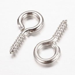 Honeyhandy Iron Screw Eye Pin Peg Bails, For Half Drilled Beads, Platinum, 13x6.5x1.5mm, Hole: 4mm, Pin: 1.5mm