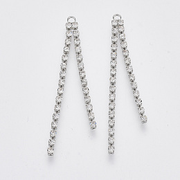 Honeyhandy Brass Cup Chains Tassel Big Pendants, with Crystal Rhinestone, Platinum, 52x4x2mm, Hole: 1.6mm