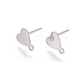 Honeyhandy Stainless Steel Stud Earring Findings, with Loop, Heart, Stainless Steel Color, 10x8mm, Hole: 1.5mm, Pin: 0.7mm