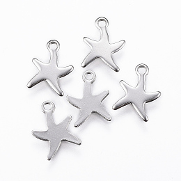 Honeyhandy 304 Stainless Steel Charms, Starfish/Sea Stars, Stainless Steel Color, 11.5x8.5x0.8mm, Hole: 1.4mm