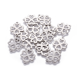 Honeyhandy 201 Stainless Steel Links connectors, Clover, Stainless Steel Color, 21x16x1mm, Hole: 1.2mm