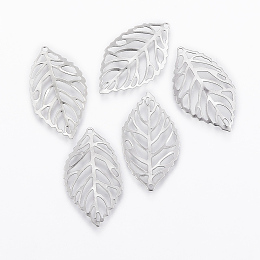 Honeyhandy 201 Stainless Steel Pendants, Leaf, Filigree, Stainless Steel Color, 23.5x13.5x0.2mm, Hole: 1mm