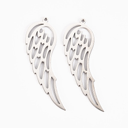 Honeyhandy 304 Stainless Steel Pendants, Laser Cut, Wing, Stainless Steel Color, 43x13.5x1mm, Hole: 1.4mm