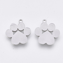 Honeyhandy 201 Stainless Steel Pendants, Laser Cut Pendants, Dog Paw Prints, Stainless Steel Color, 16.5x15x1mm, Hole: 1.4mm