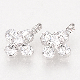 Honeyhandy Brass Cubic Zirconia Charms, Nickel Free, Real Platinum Plated, Flower, Clear, 10x7.5x4mm, Hole: 1mm