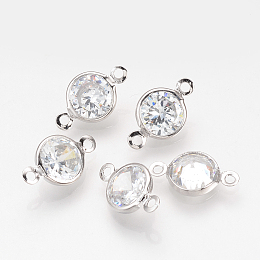 Honeyhandy Cubic Zirconia Link, with Brass Findings, Diamond, Platinum, 15x9x4.5mm, Hole: 1mm