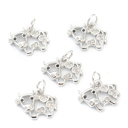 Honeyhandy Brass Clear Cubic Zirconia Charms, Long-Lasting Plated, with Jump Ring, Cow, Platinum, 10x13.5x2.5mm, Hole: 3.5mm