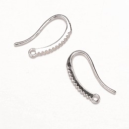 Honeyhandy Brass Micro Pave Cubic Zirconia Earring Hooks, Ear Wire, with Horizontal Loop, Platinum, 19x9x2mm, Hole: 1mm, 18 Gauge, Pin: 1mm