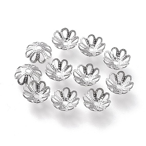 Honeyhandy 304 Stainless Steel Fancy Bead Caps, Multi-Petal, Flower, Stainless Steel Color, 7x7x2.5mm, Hole: 1mm