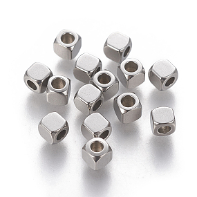 Honeyhandy 304 Stainless Steel Spacer Beads, Cube, Stainless Steel Color, 4x4x4mm, Hole: 2mm