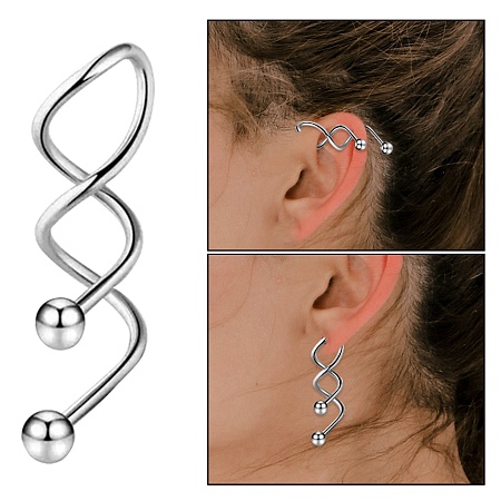 Honeyhandy 316 Stainless Steel Spiral Barbell, Twist Cartilage Earring for Women, Stainless Steel Color, 37~25x6.5mm, Pin: 14 Gauge(1.63mm), Bead: 5mm Diameter