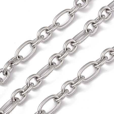 304 Stainless Steel Figaro Chains, Soldered, with Spool, Platinum, 17x10x2mm and 11x8.5x2mm, about 16.40 Feet(5m)/Roll