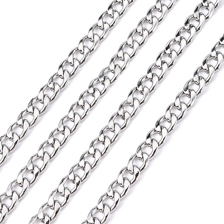 Honeyhandy 304 Stainless Steel Cuban Link Chains, Chunky Curb Chains, Unwelded, with Spool, Stainless Steel Color, 6mm