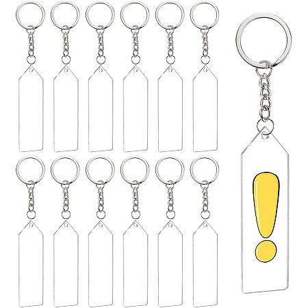 BENECREAT 20PCS Acrylic Keyring Blanks 2.9x1 inch Rectangle Clear Keychain Blanks with 20PCS Jump Rings, 1PC Storage Box for DIY Projects and Crafts
