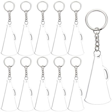 BENECREAT 12PCS Acrylic Keyring Blanks 3x1.8 Inch Trumpet Shape Acrylic Clear Keychain Blanks with 20PCS Jump Rings, 1PC Storage Box for DIY Projects and Crafts