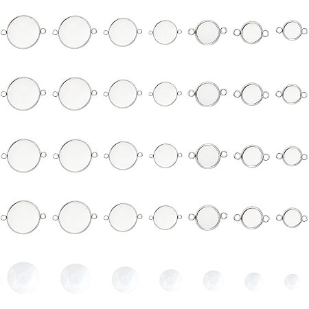 UNICRAFTALE 42 Sets 7 Sizes 8-20mm Stainless Steel Bezel Links with Cabochons Linking Charm Connectors Pendant Bezel Trays Trays Blank for Linking Charm Jewelry Making Stainless Steel Color
