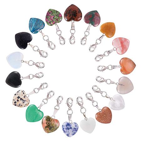 PandaHall Elite 18pcs Heart Quartz Gemstone Healing Chakra Stone Charm Pendants with Brass Lobster Claw Clasps for Necklace Jewelry Making